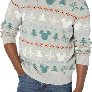 NWT Disney Amazon Essentials Men's Gray Sweater Mickey Fair Isle